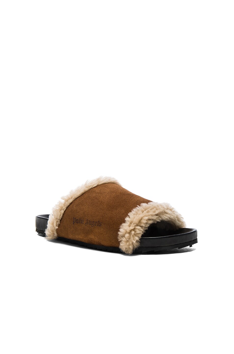 Image 1 of Palm Angels Lamb Shearling Slides in All Over Brown