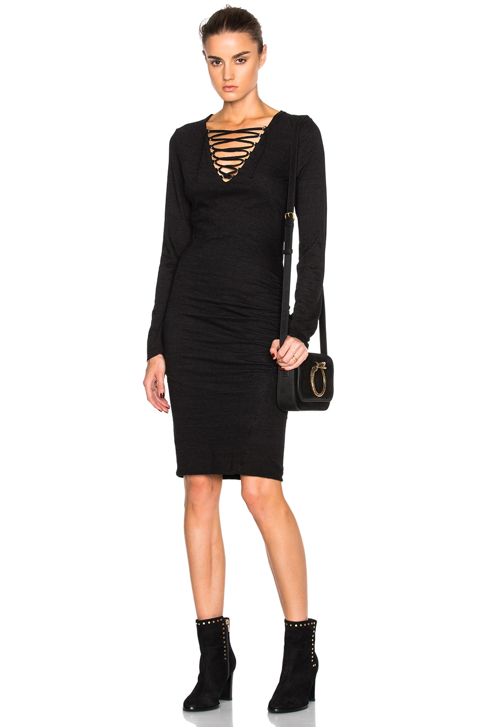 Image 1 of Pam & Gela Lace Up Ruched Dress in Black