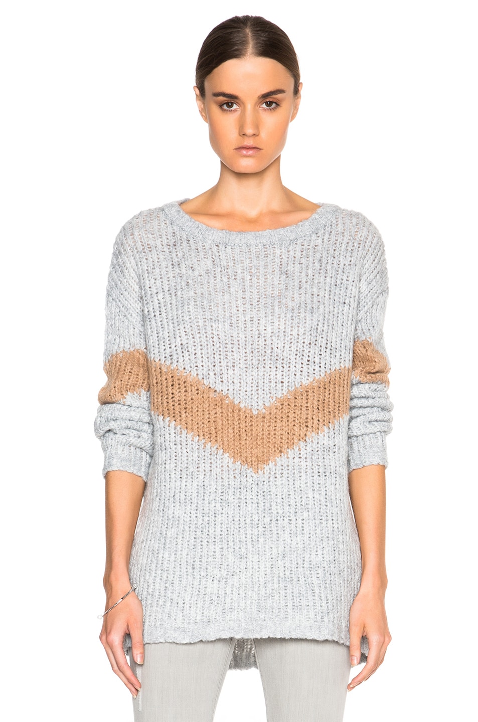 Image 1 of Pam & Gela Slouchy Chevron Sweater in Camel & Grey