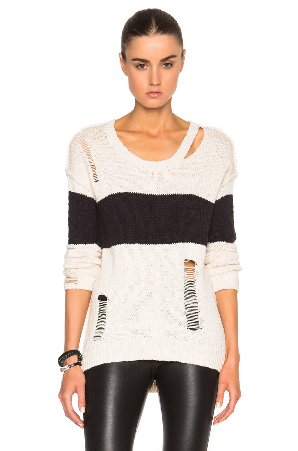 Image 1 of Pam & Gela Stripe Sweater in Cream & Back Stripe