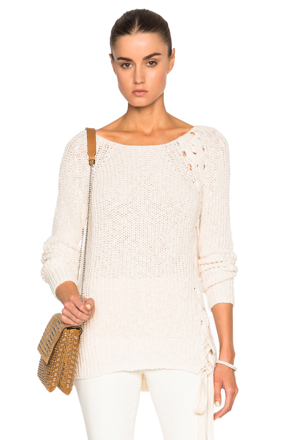 Image 1 of Pam & Gela Lace Up Sweater in Cream