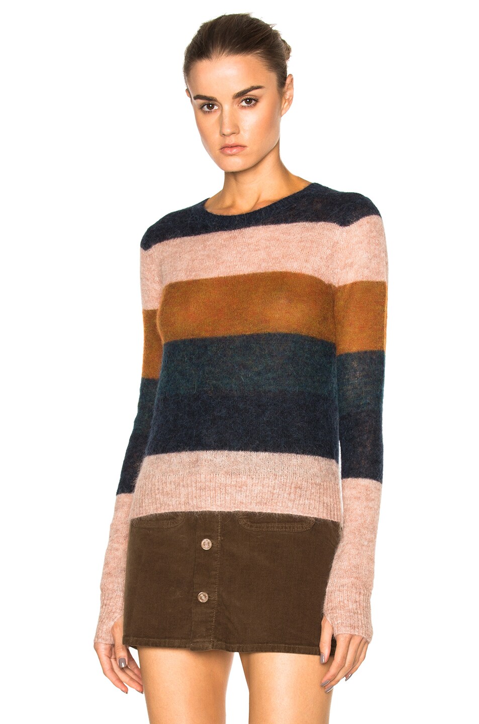 Image 1 of Pam & Gela Multi Stripe Sweater in Rust, Pink, & Teal