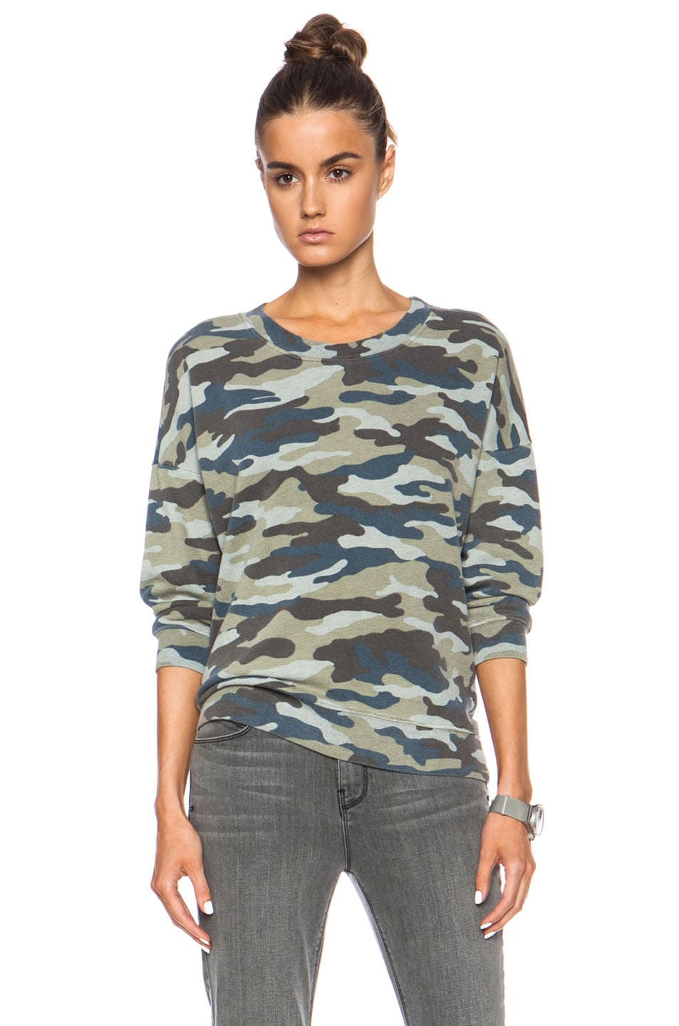 Image 1 of Pam & Gela Lisa Boxy Cotton-Blend Sweatshirt in Camo Print