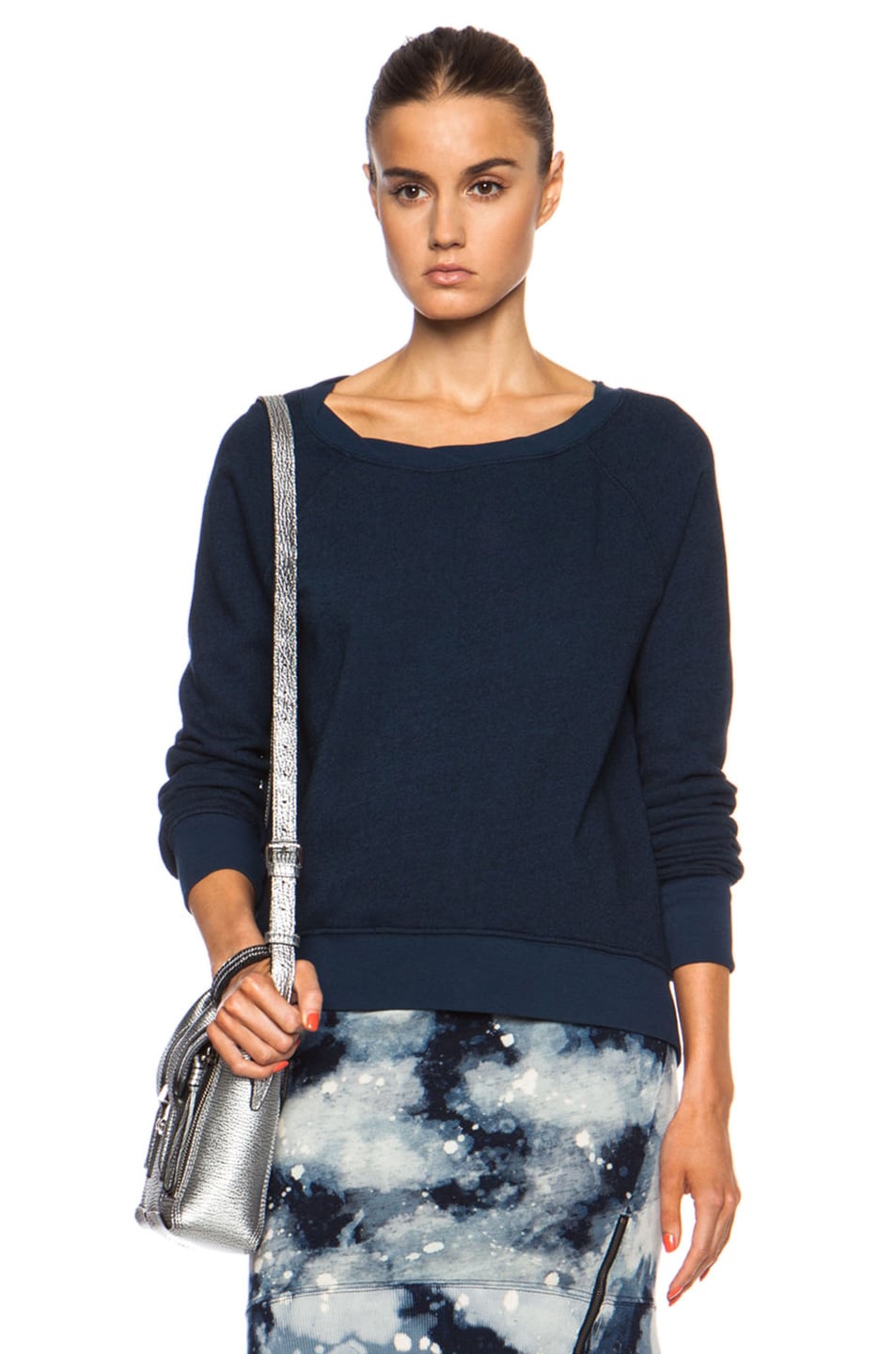 Image 1 of Pam & Gela Annie Asymmetric Cotton-Blend Sweatshirt in Navy