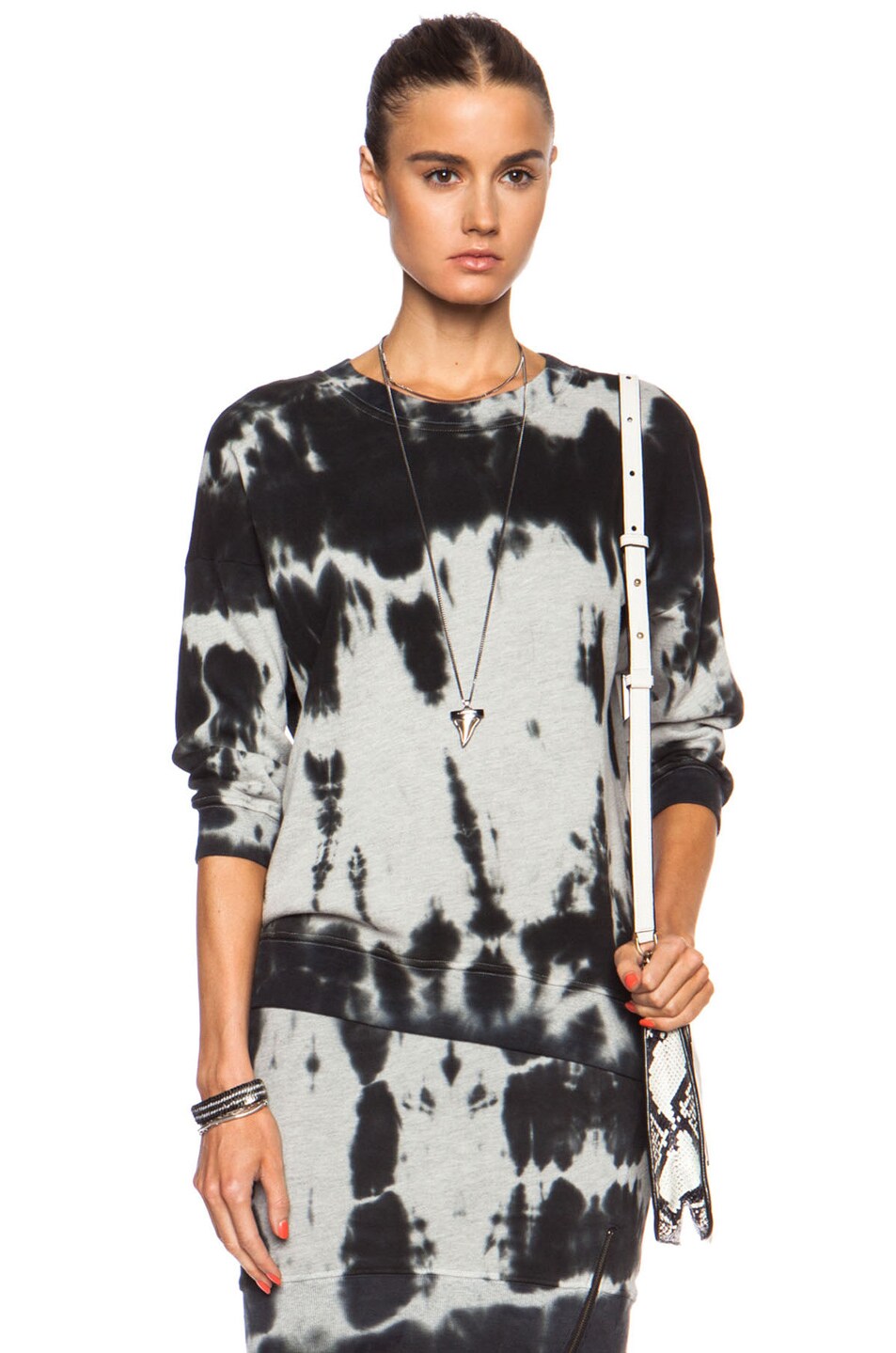 Image 1 of Pam & Gela Lisa Boxy Cotton-Blend Sweatshirt in Heather Grey Multi