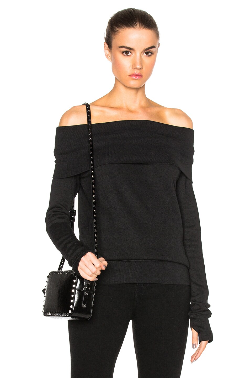 Image 1 of Pam & Gela Off Shoulder Sweatshirt in Black