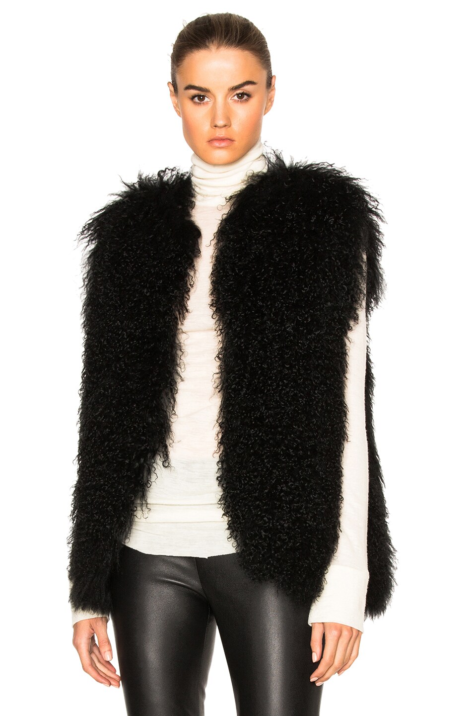 Image 1 of Pam & Gela Mongolian Fur Vest in Black