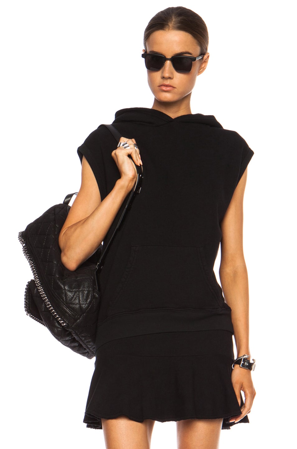 Image 1 of Pam & Gela Hooded Cotton-Blend Sweatshirt in Black