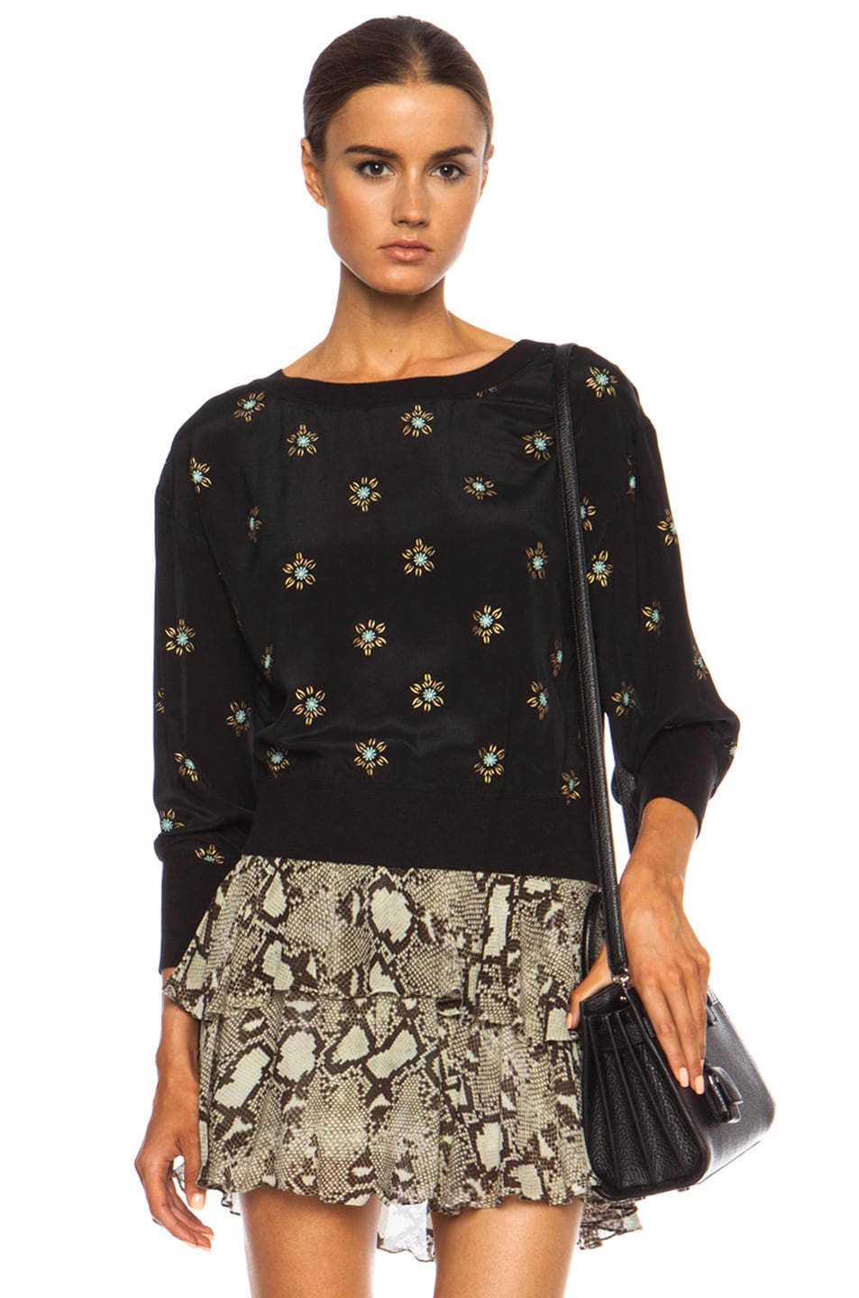 Image 1 of Pam & Gela Crop Silk Sweatshirt in Metallic Flower Print