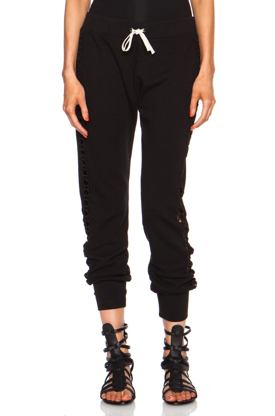 Image 1 of Pam & Gela Seamed Skinny Cotton-Blend Pant with Lace Inserts in Black
