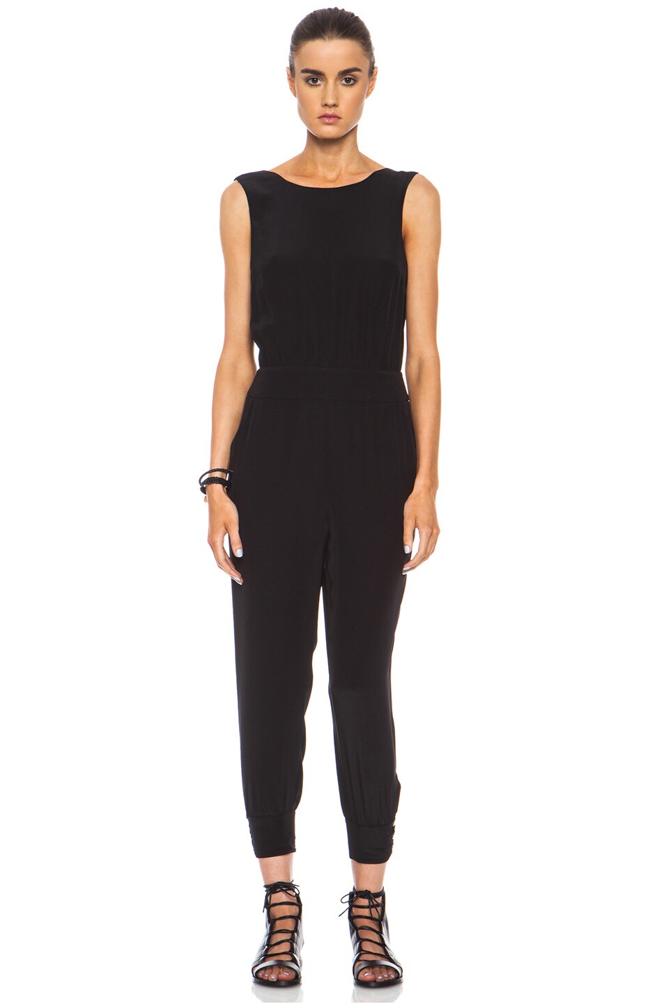 Image 1 of Pam & Gela Open Back Silk Jumpsuit in Black