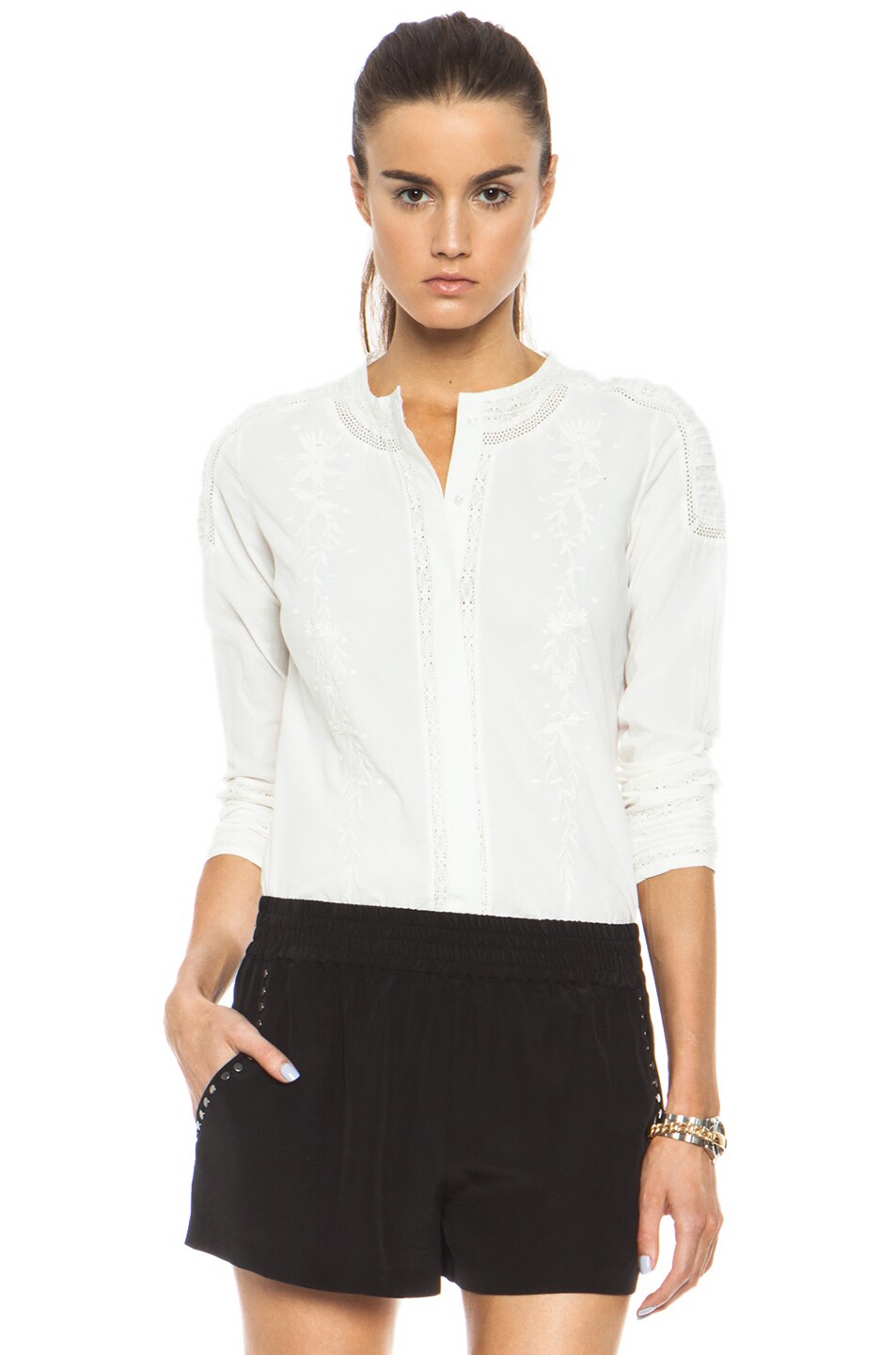 Image 1 of Pam & Gela Bracelet Cotton Sleeve Top in Cream