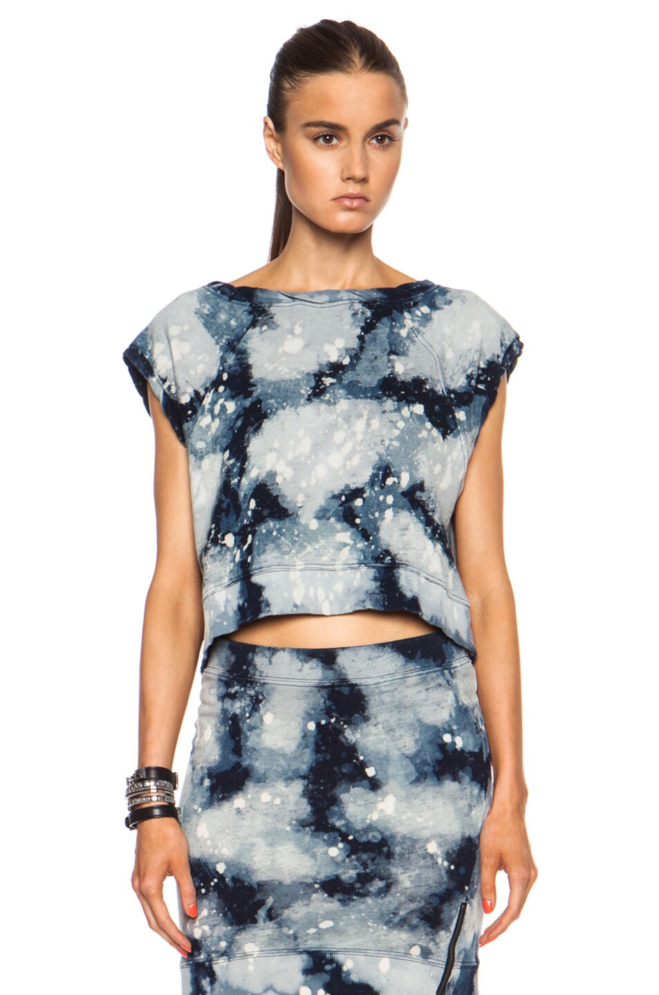 Image 1 of Pam & Gela Asymmetric Muscle Crop Cotton Top in Washed Indigo