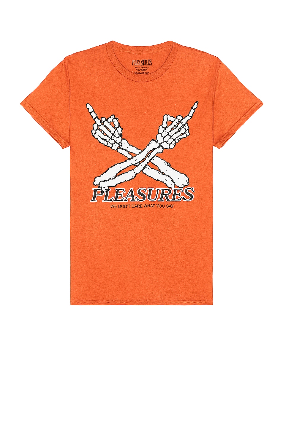 Image 1 of Pleasures Don't Care T-shirt in Orange