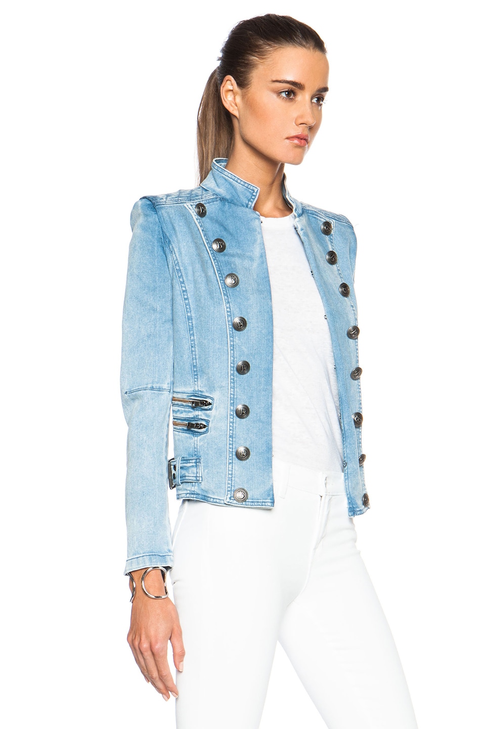 Pierre Balmain Denim Military Jacket in Blue | FWRD