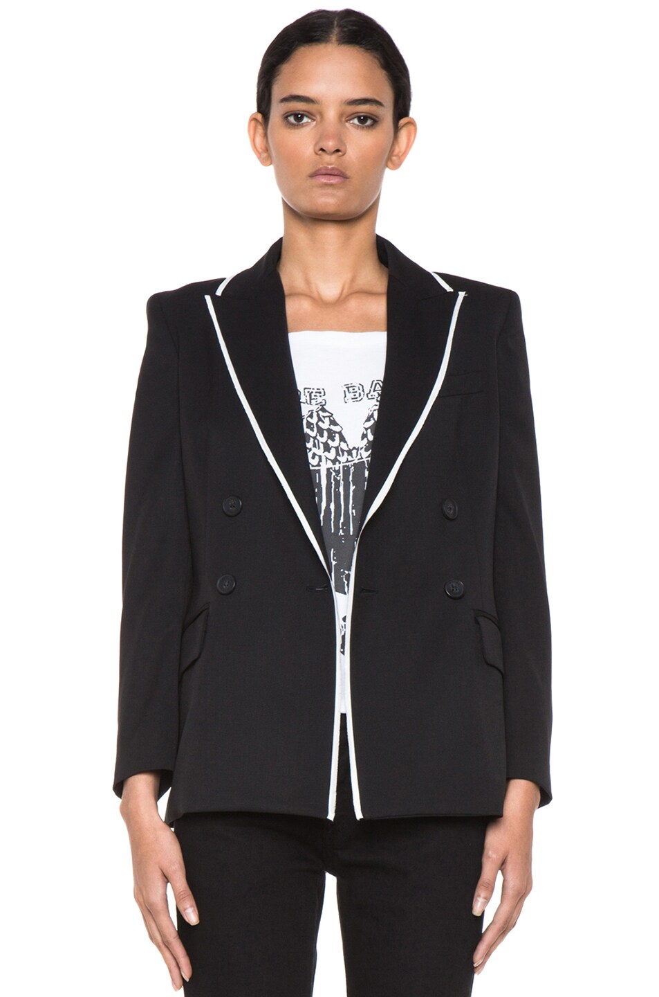 Image 1 of Pierre Balmain Double Breast Contrasting Piping Jacket in Black & White