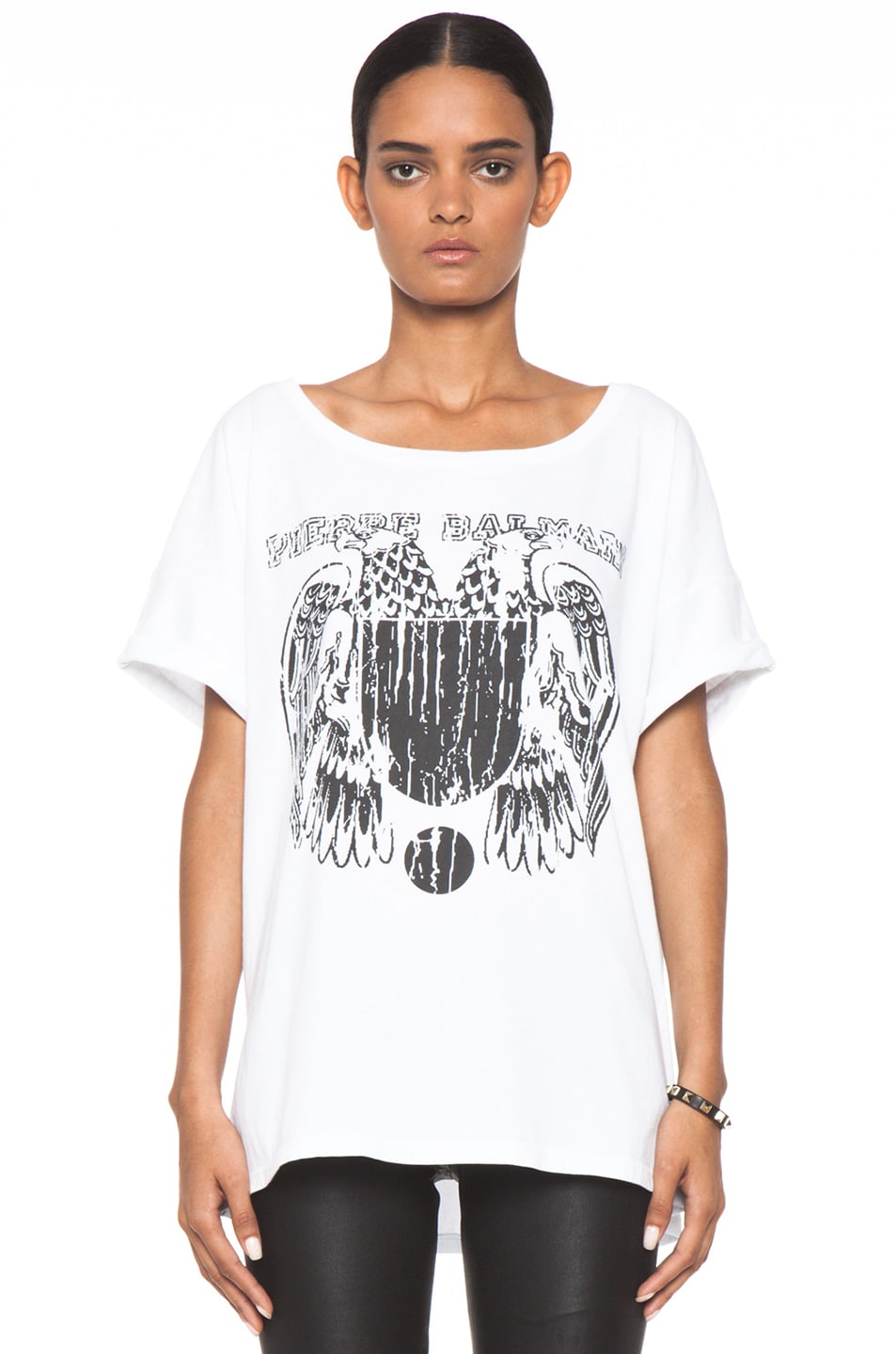 Image 1 of Pierre Balmain Off Shoulder Graphic Tee in White
