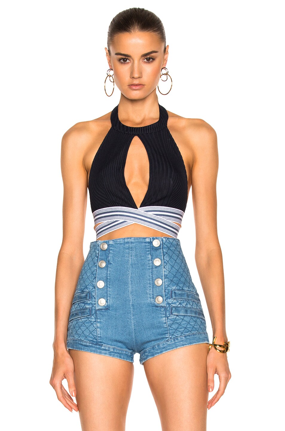 Image 1 of Pierre Balmain Cut Out Crop Top in Blue Navy