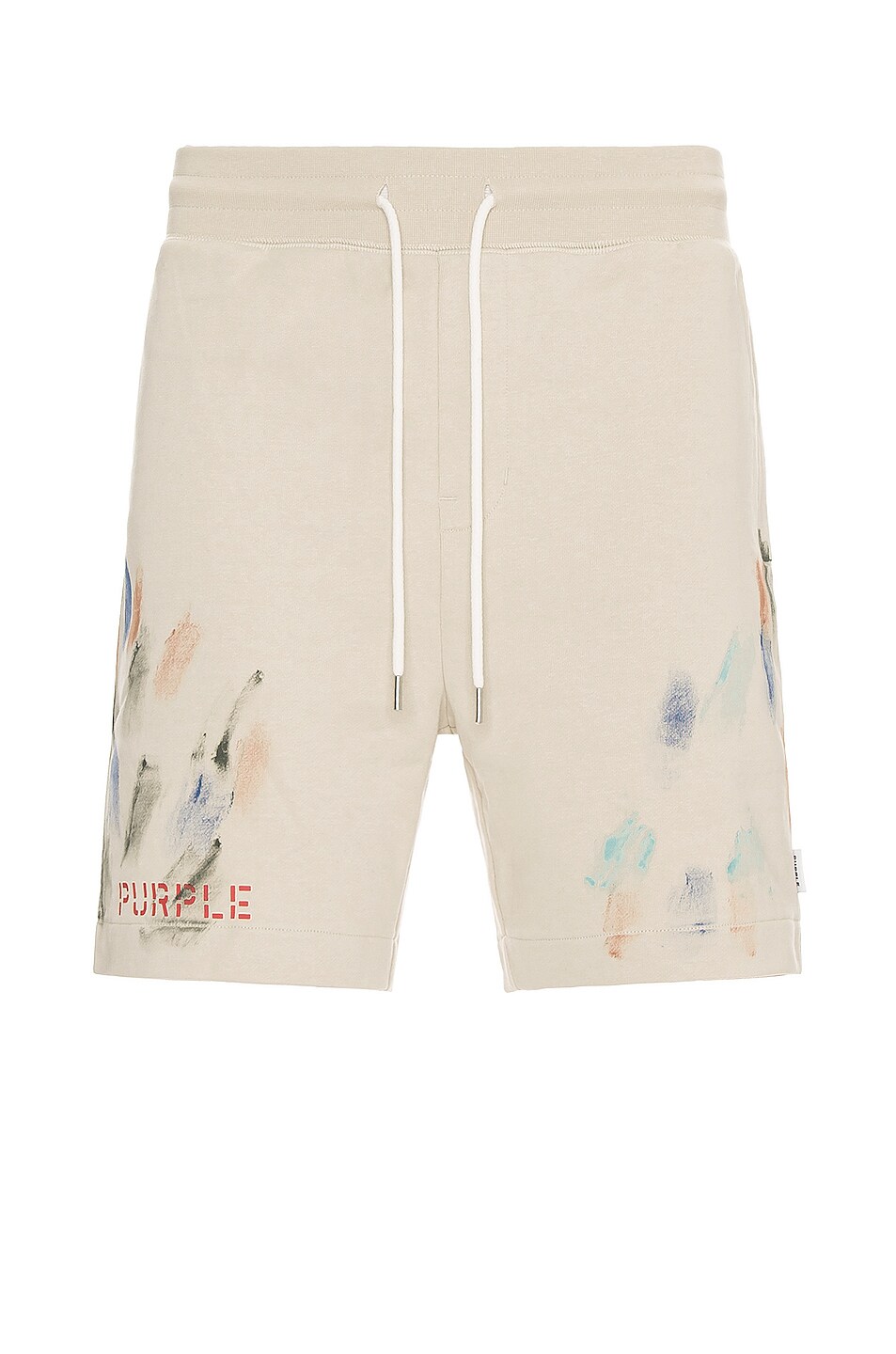 Image 1 of Purple Brand French Terry Paint Shorts in Cream