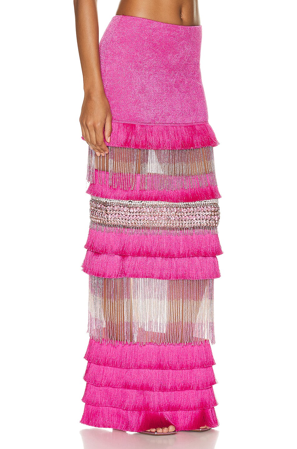 Patbo Hand Beaded Fringe Maxi Skirt In Pop Pink Fwrd