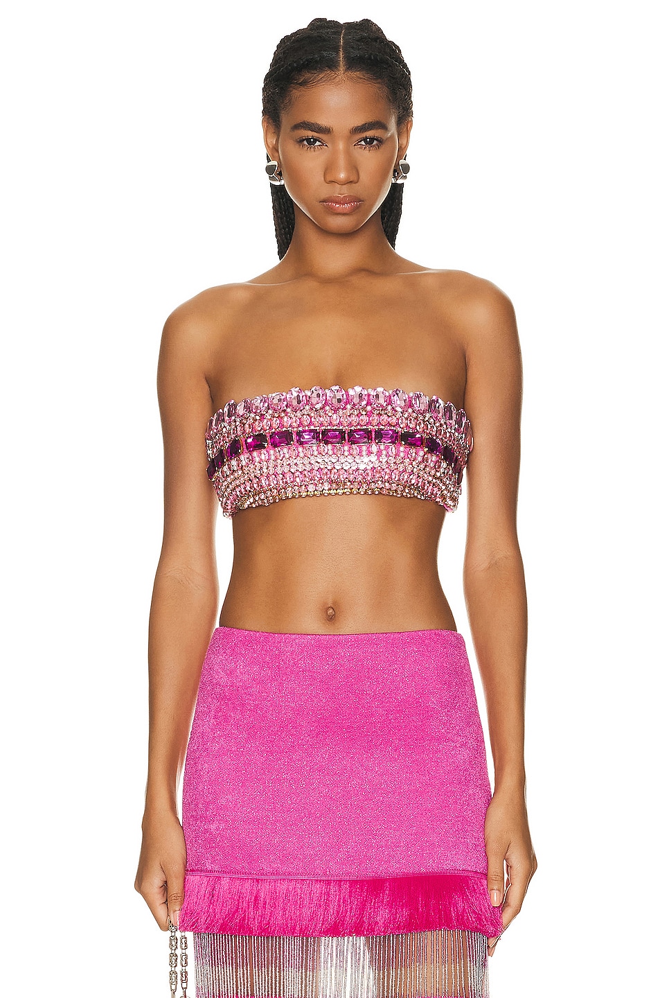 Image 1 of PatBO Hand Beaded Bandeau Top in Pop Pink