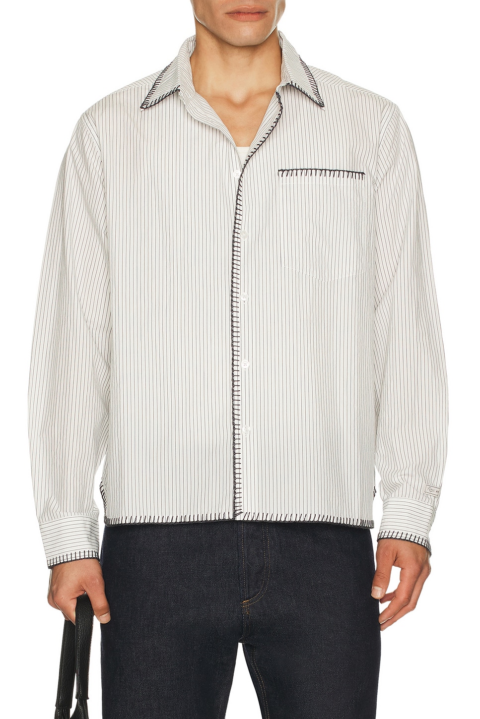 Image 1 of Percival Index Stripe Pearce Shirt in Ecru