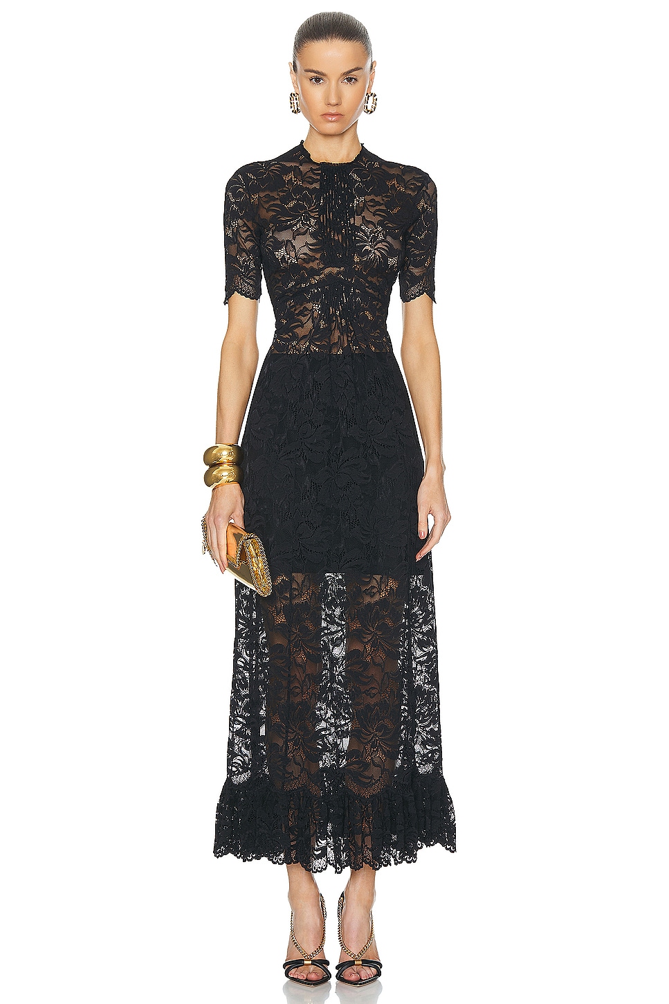 Image 1 of RABANNE Maxi Ruffle Lace Dress in Black