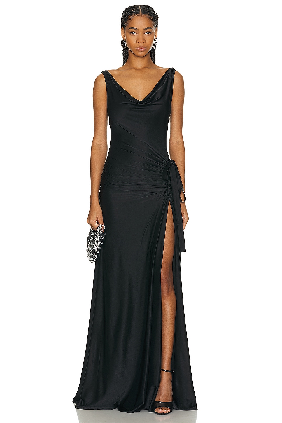 Image 1 of RABANNE Cowl Neck Slip Gown in Black