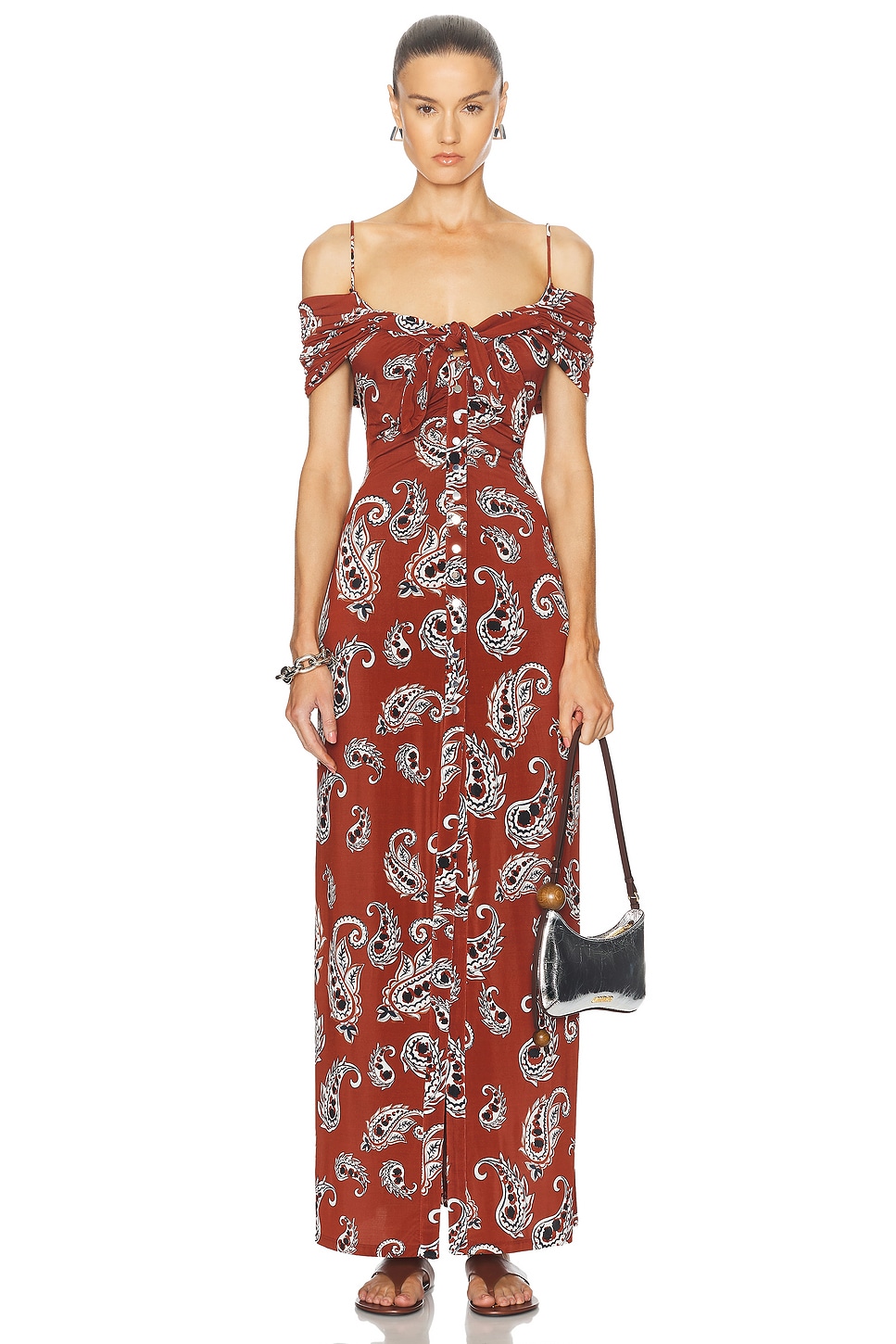 Image 1 of RABANNE Knot Long Dress in Paisley Terracotta