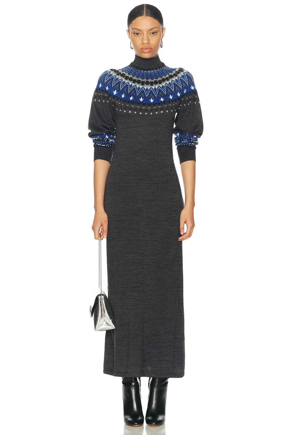 Image 1 of RABANNE Robe Long Sweater Dress in Dark Grey