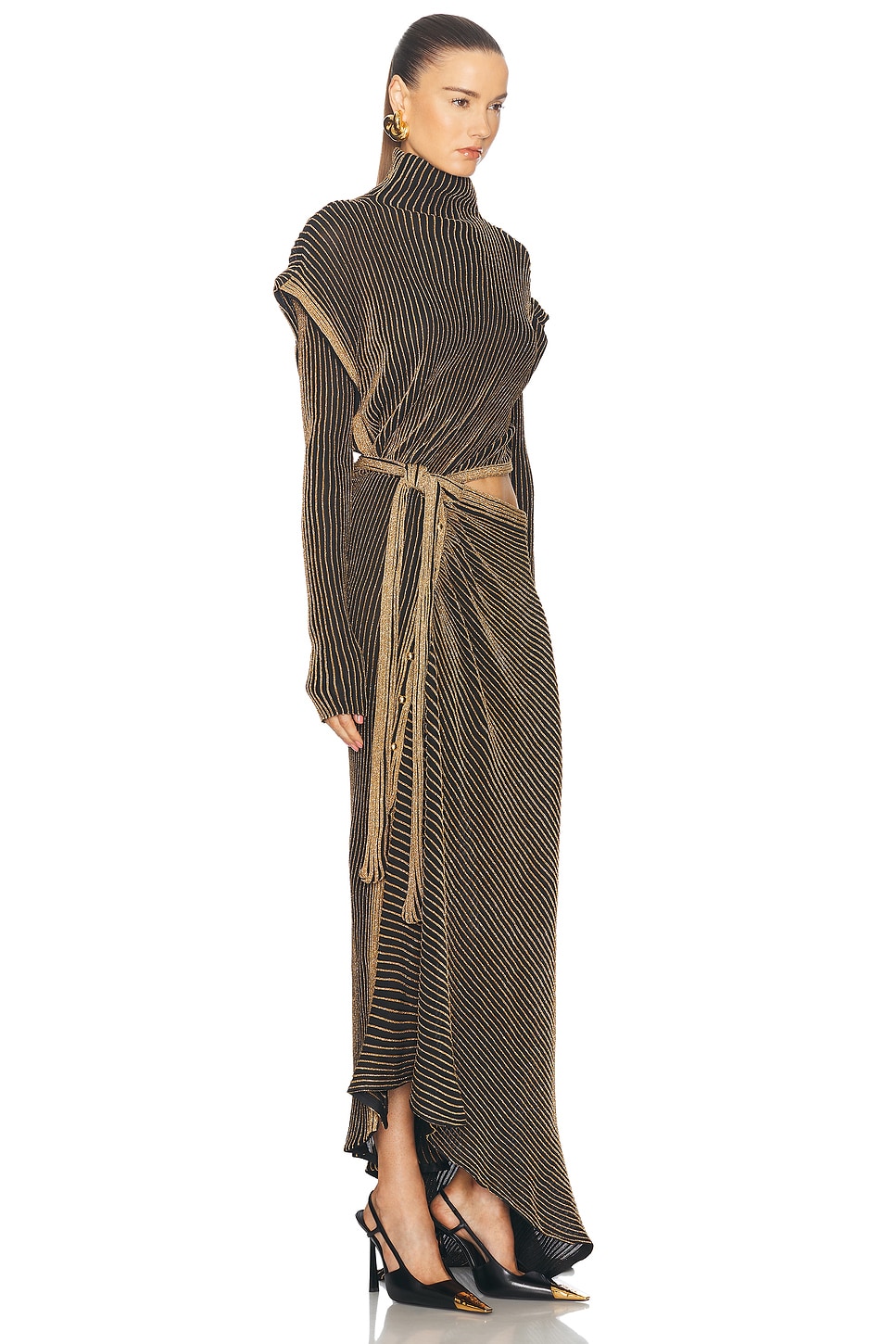 Shop Rabanne Robe Midi Dress In Black & Gold