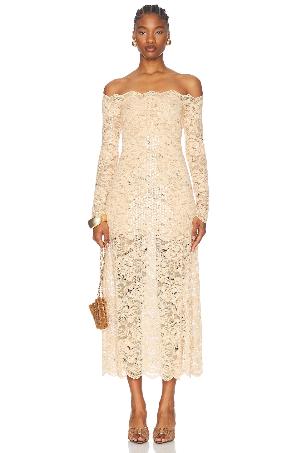 Image 1 of RABANNE Stretch Lace Maxi Dress in Raffia