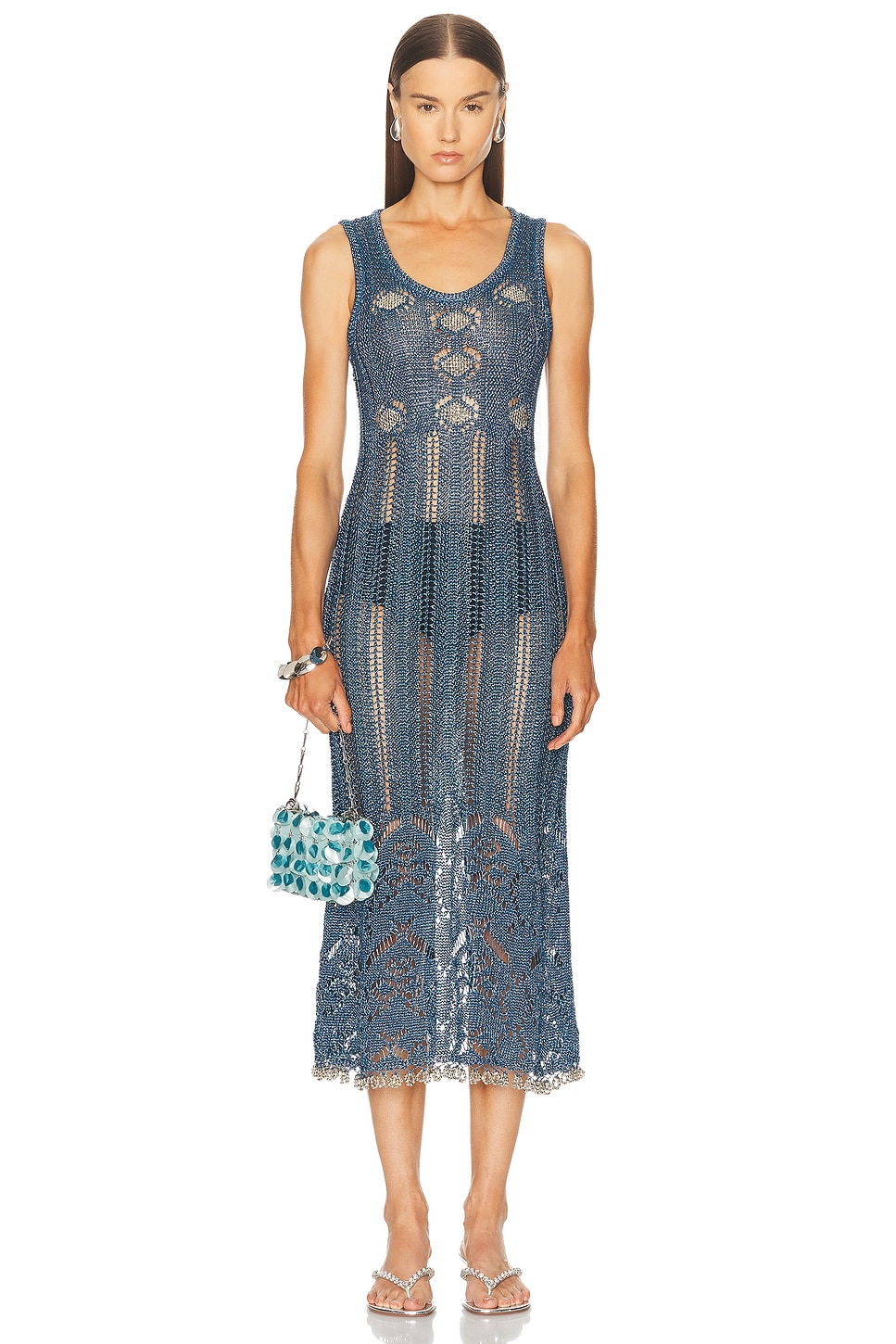 Image 1 of RABANNE Crochet Lurex Dress in Turquoise
