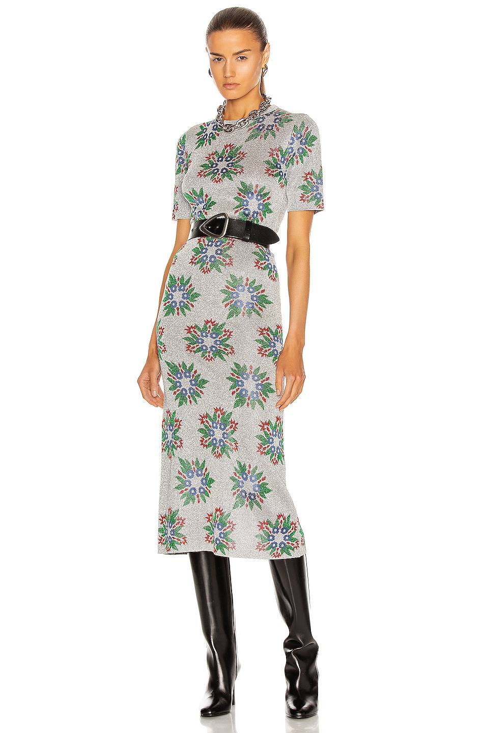 Image 1 of RABANNE Printed Floral Long Sleeve Midi Dress in Geometrical Flowers