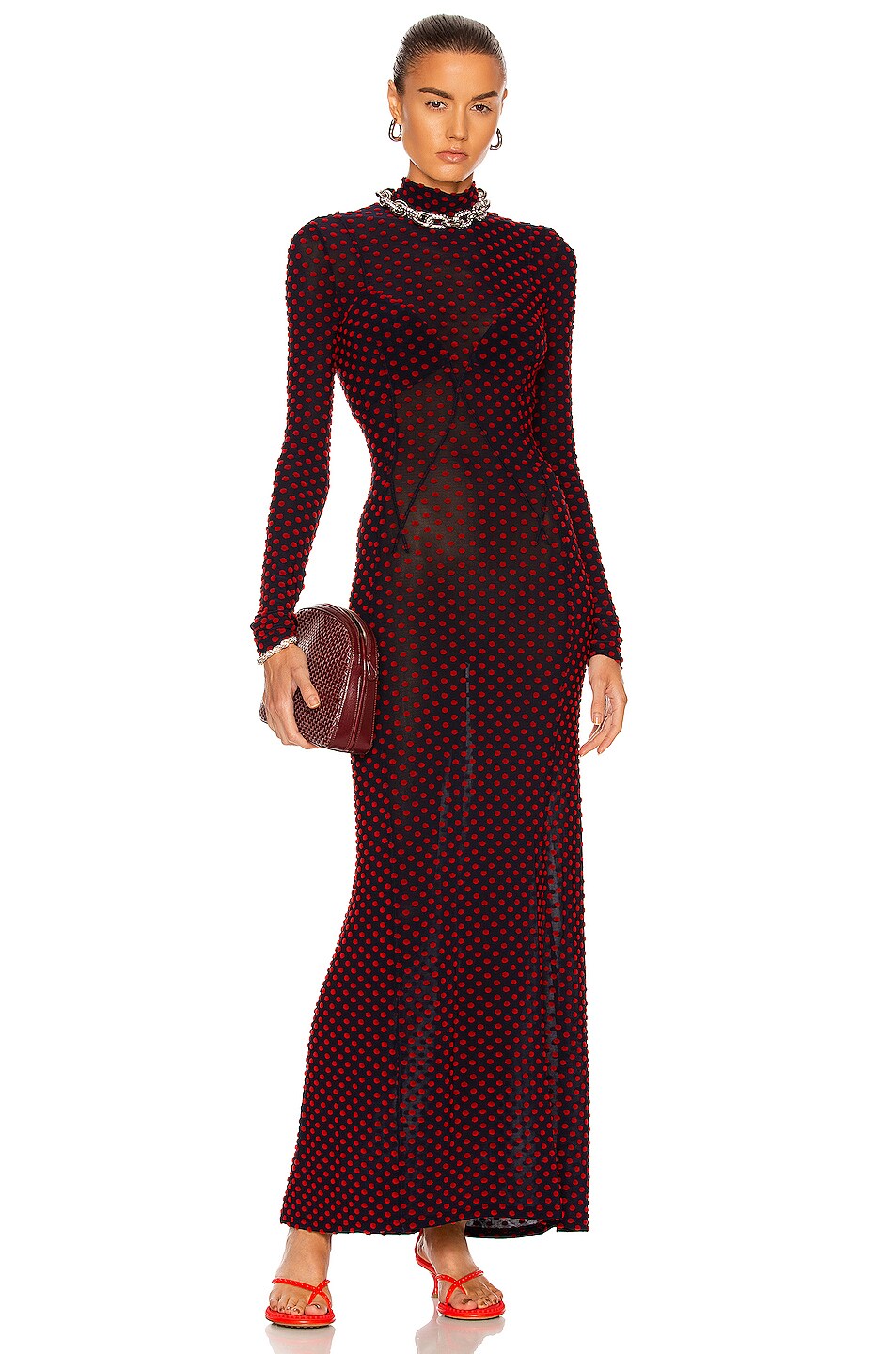 Image 1 of RABANNE Long Sleeve Maxi Dress in Navy Dots Flock