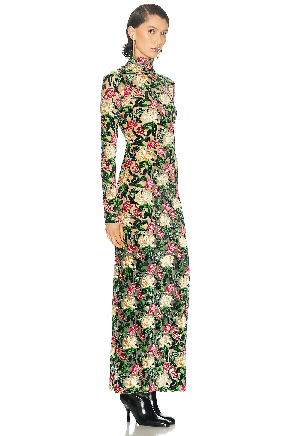 Rabanne Long Sleeve Turtleneck Maxi Dress In Multi