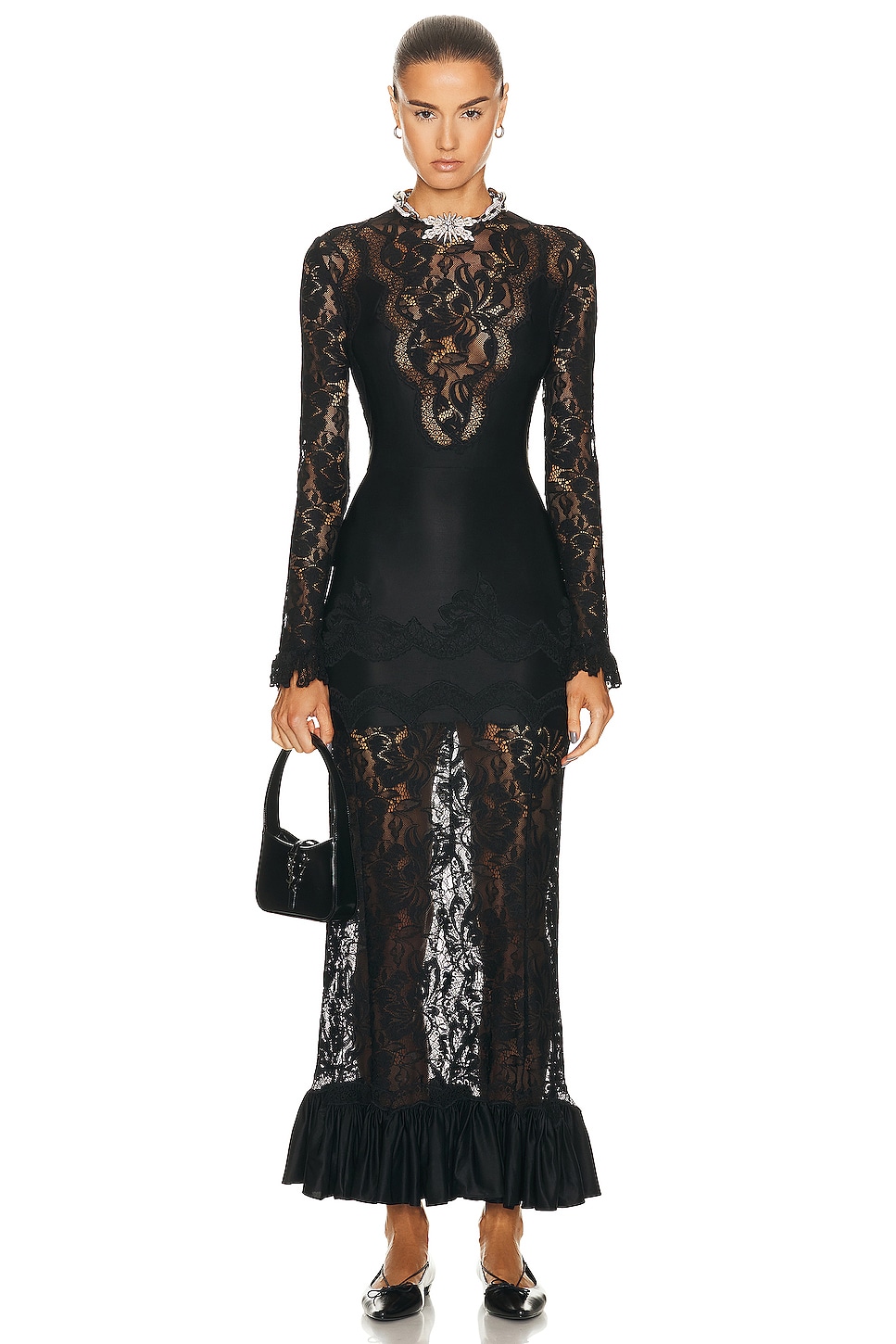 Image 1 of RABANNE Maxi Lace Dress in Black