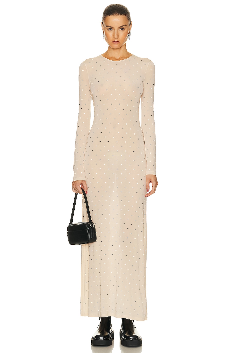 Image 1 of RABANNE Studded Long Sleeve Dress in Nude