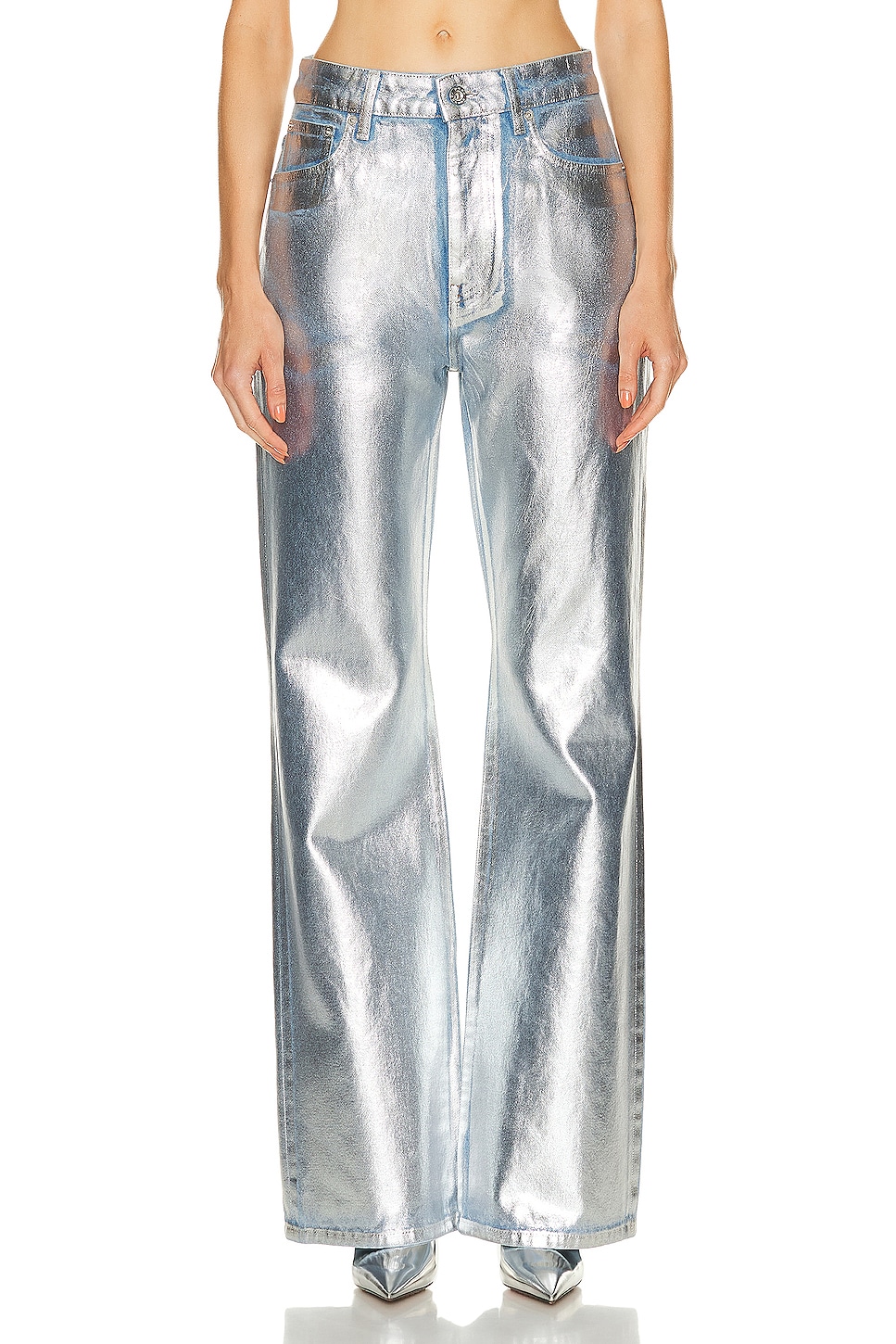 Image 1 of RABANNE Metallic Wide Leg Pant in Light Silver