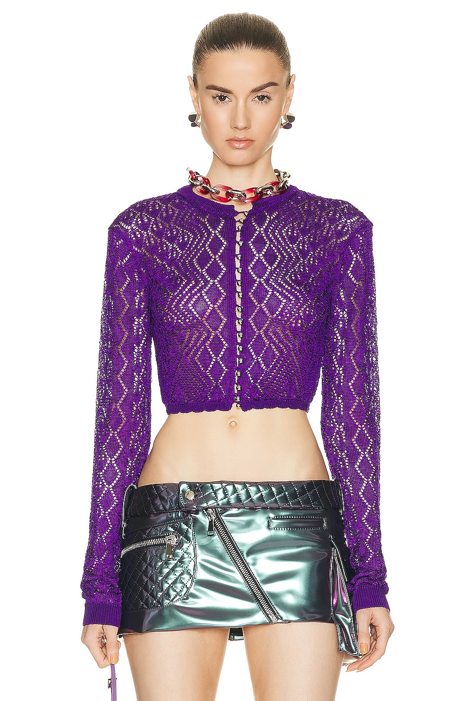 Image 1 of RABANNE Crop Cardigan in Purple Lace
