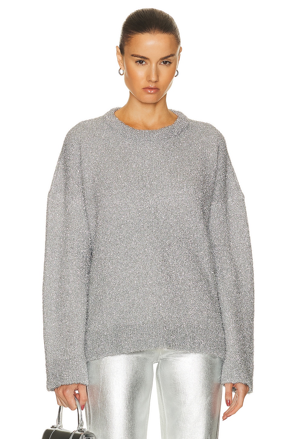 Pullover Sweater in Metallic Silver