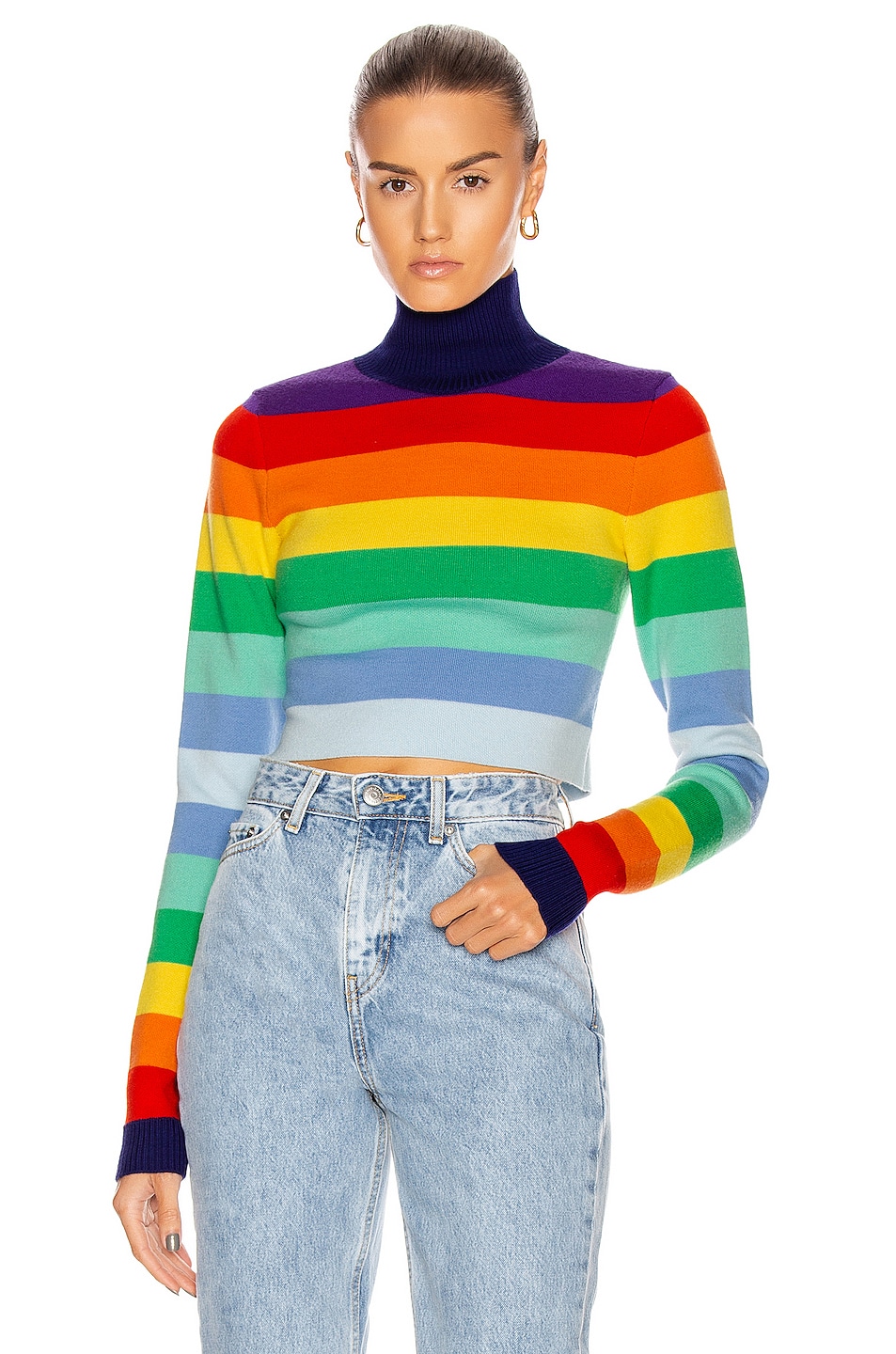 Image 1 of RABANNE Striped Turtleneck Sweater in Rainbow Stripes