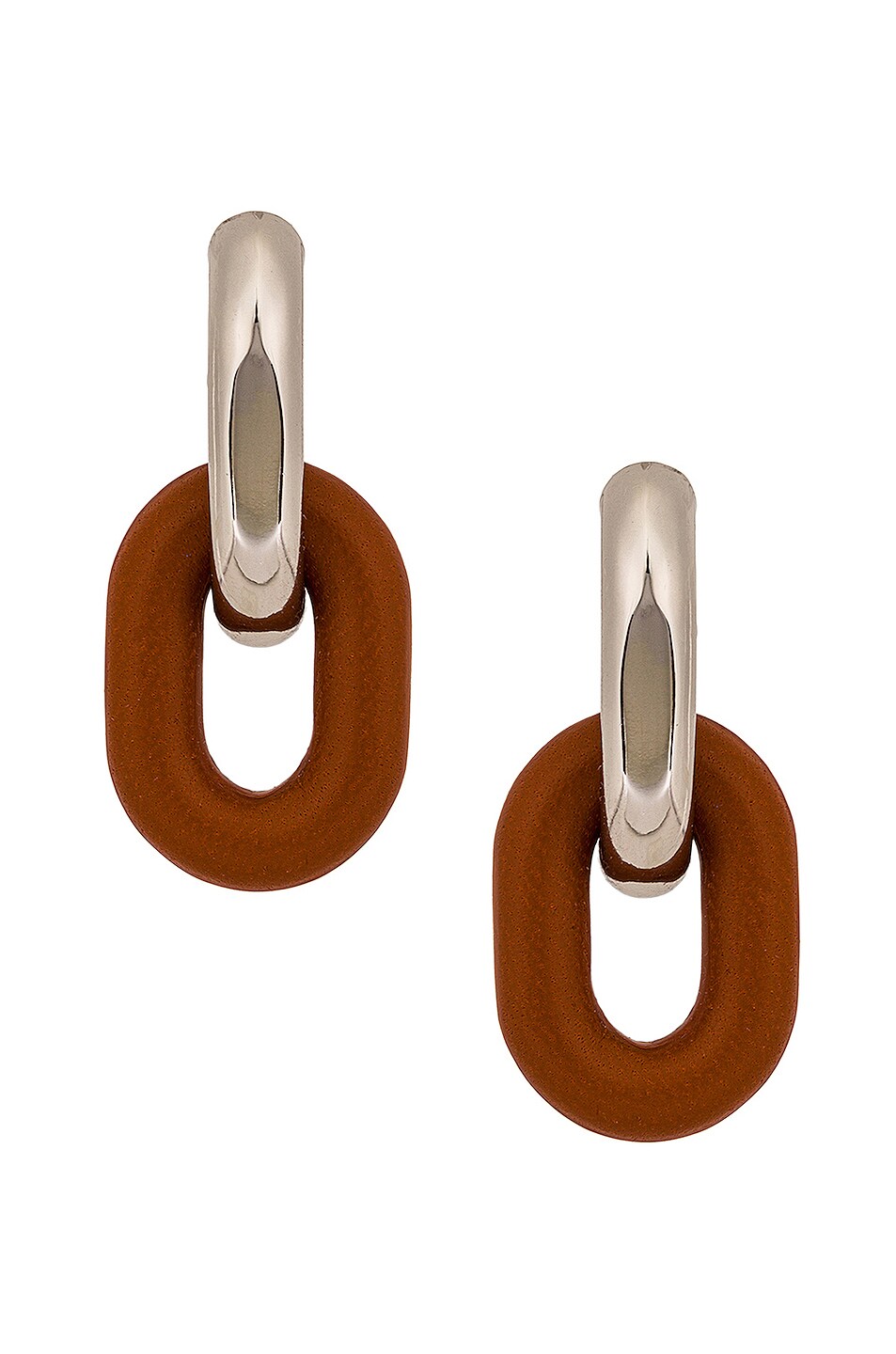 Image 1 of RABANNE XL Link Earrings in Silver & Cognac