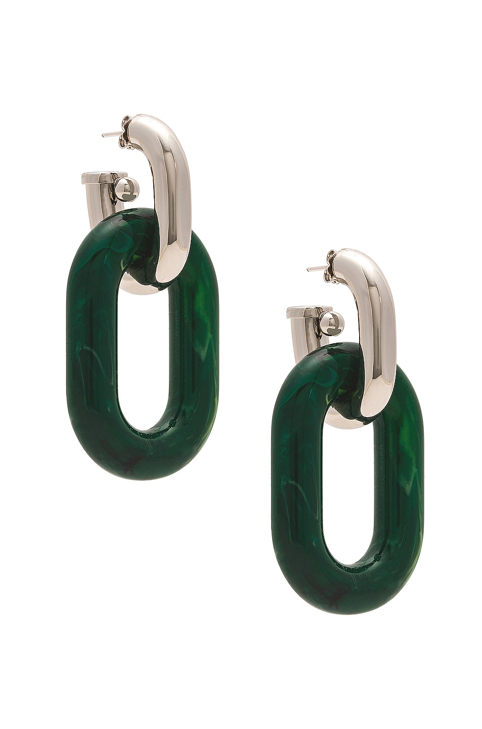 Image 1 of PACO RABANNE XL Link Double Earrings in Silver & Vert