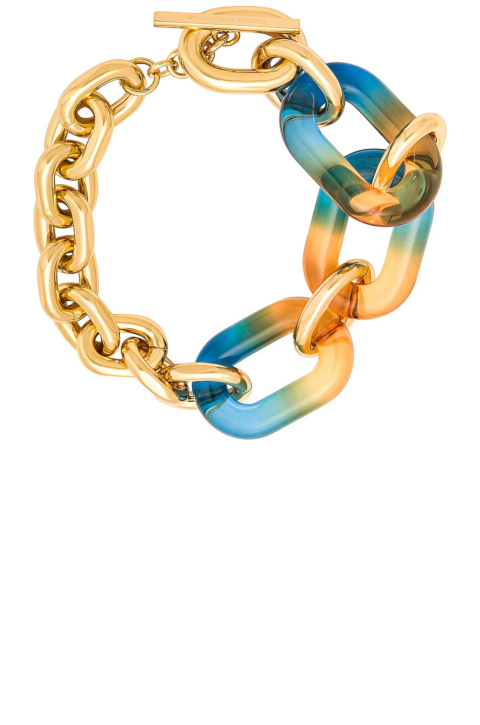 Image 1 of RABANNE XL Link Over Necklace in Gold, Blue, & Orange