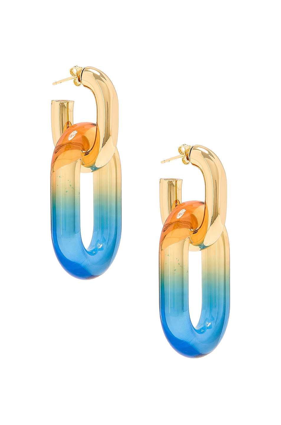 Image 1 of RABANNE XL Link Double Earrings in Gold, Blue, & Orange