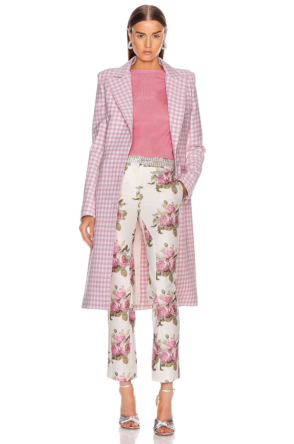 Image 1 of RABANNE Plaid Check Coat in Pink Vichy