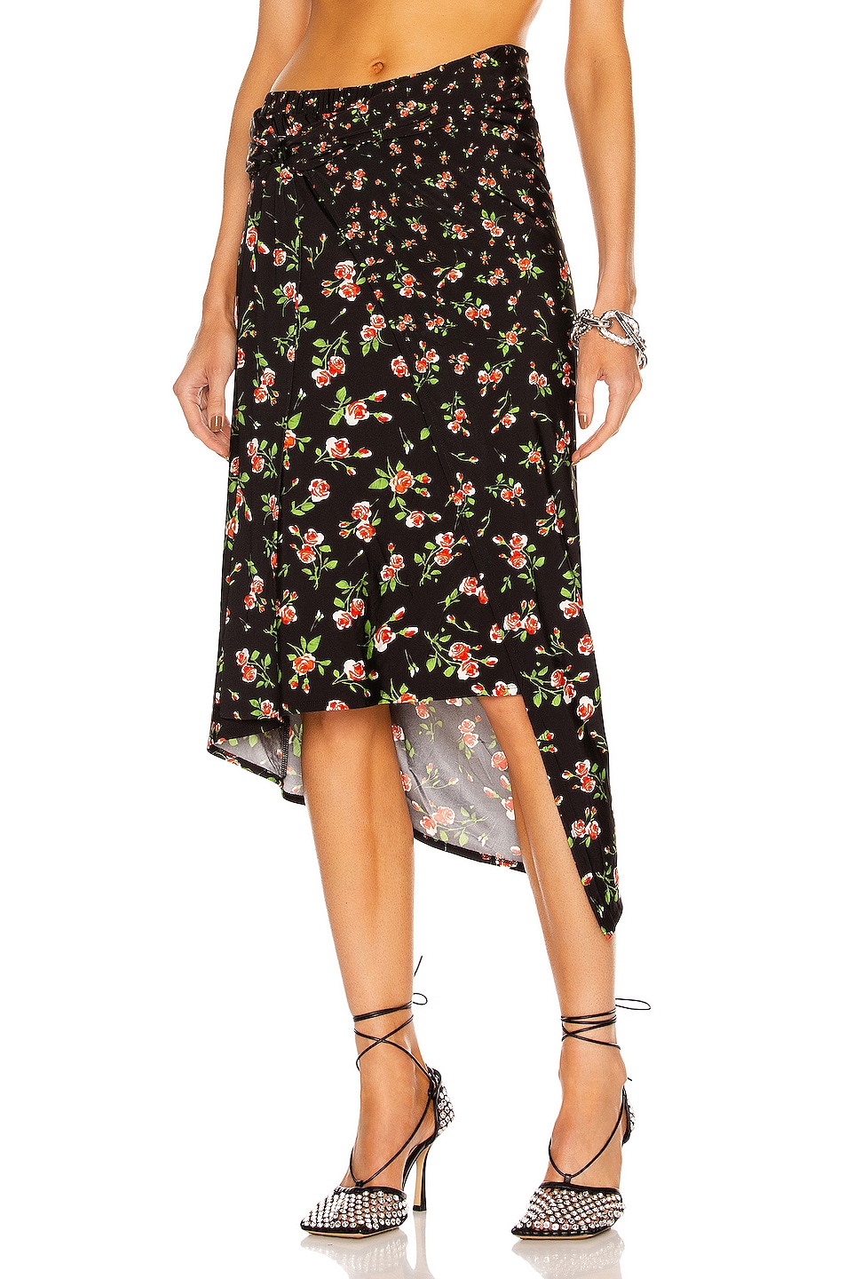 Image 1 of RABANNE Asymmetric Floral Skirt in Black Pluie de Roses