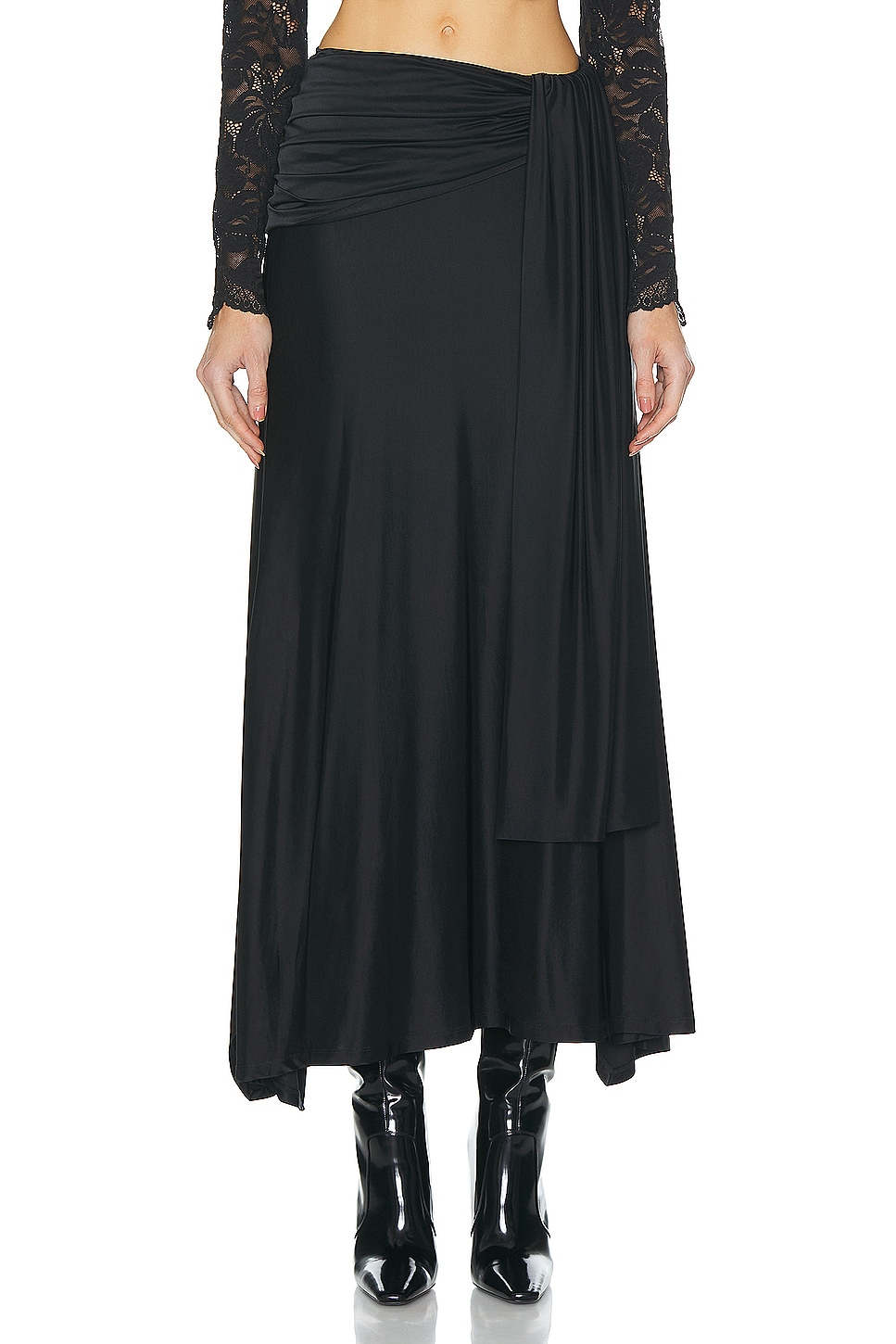 Image 1 of RABANNE Drape Satin Skirt in Black