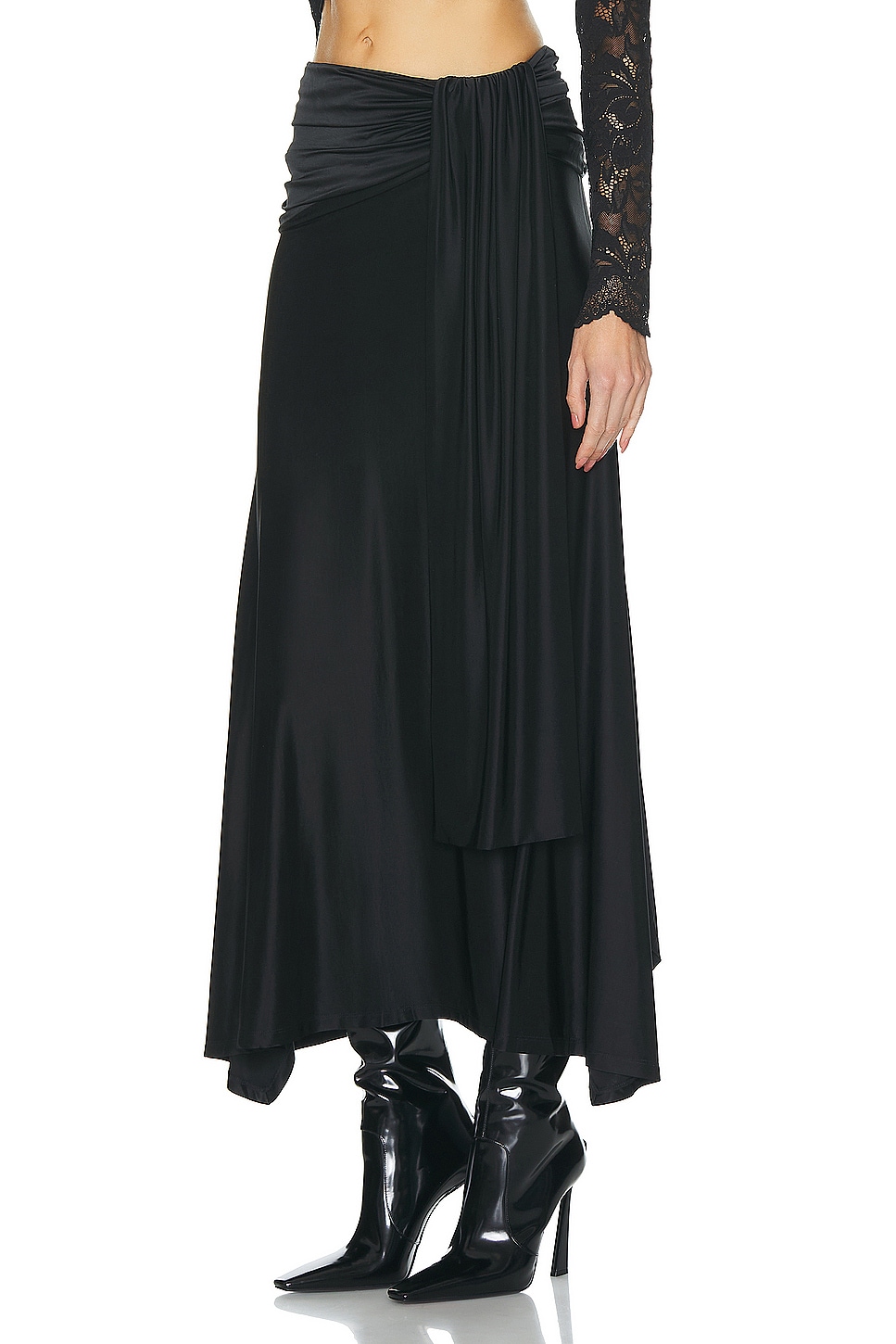 Powder Blue drape satin skirt set with cape
